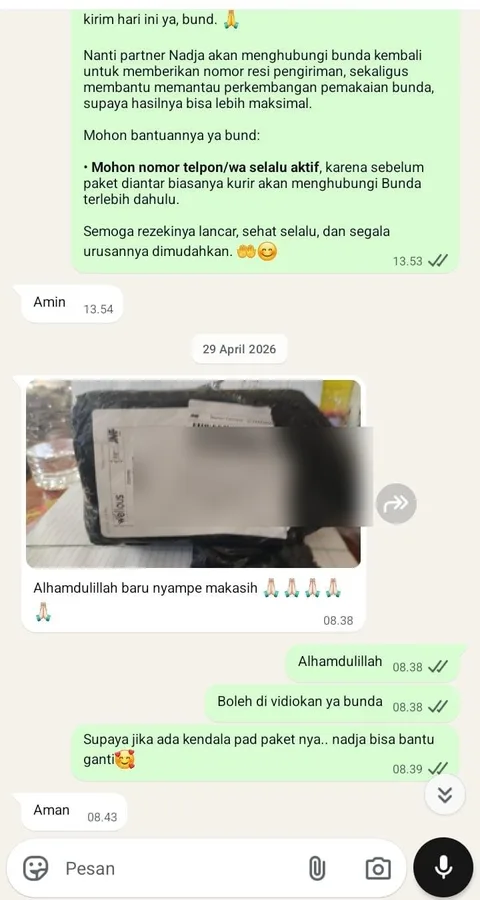 Bukti chat paket Novia sampai 5