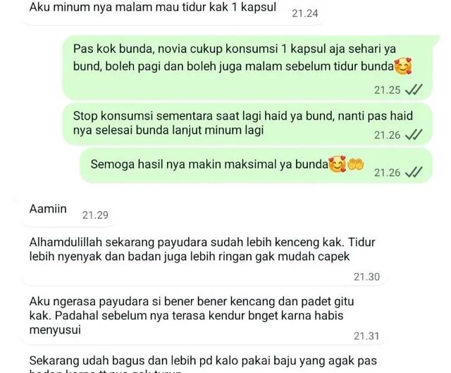 Screenshot chat testimoni customer Novia
