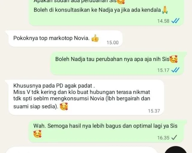 Screenshot chat testimoni customer Novia