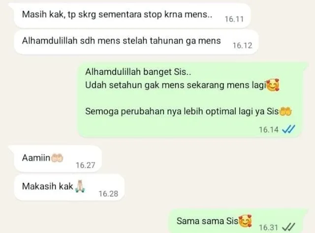 Screenshot chat testimoni customer Novia