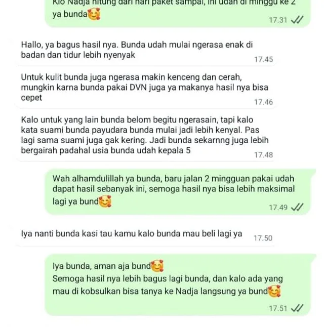 Screenshot chat testimoni customer Novia