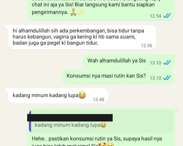 Screenshot chat testimoni customer Novia