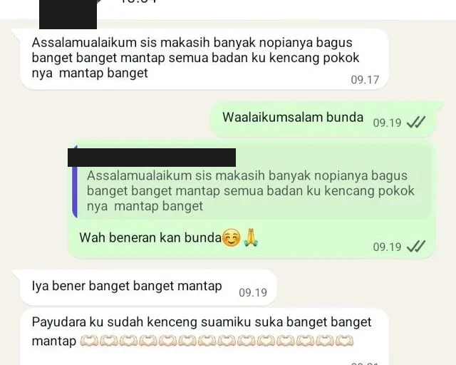 Screenshot chat testimoni customer Novia
