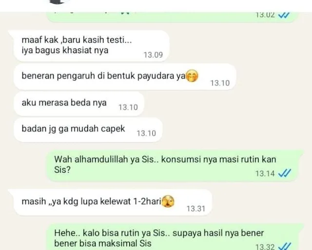 Screenshot chat testimoni customer Novia