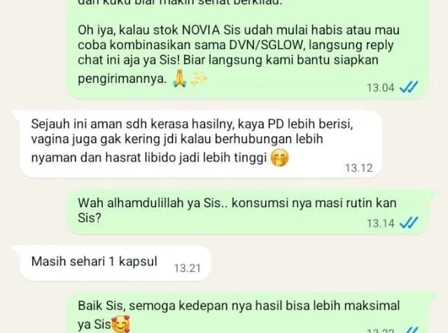 Screenshot chat testimoni customer Novia