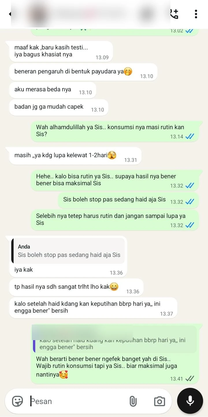 Screenshot chat testimoni customer Novia