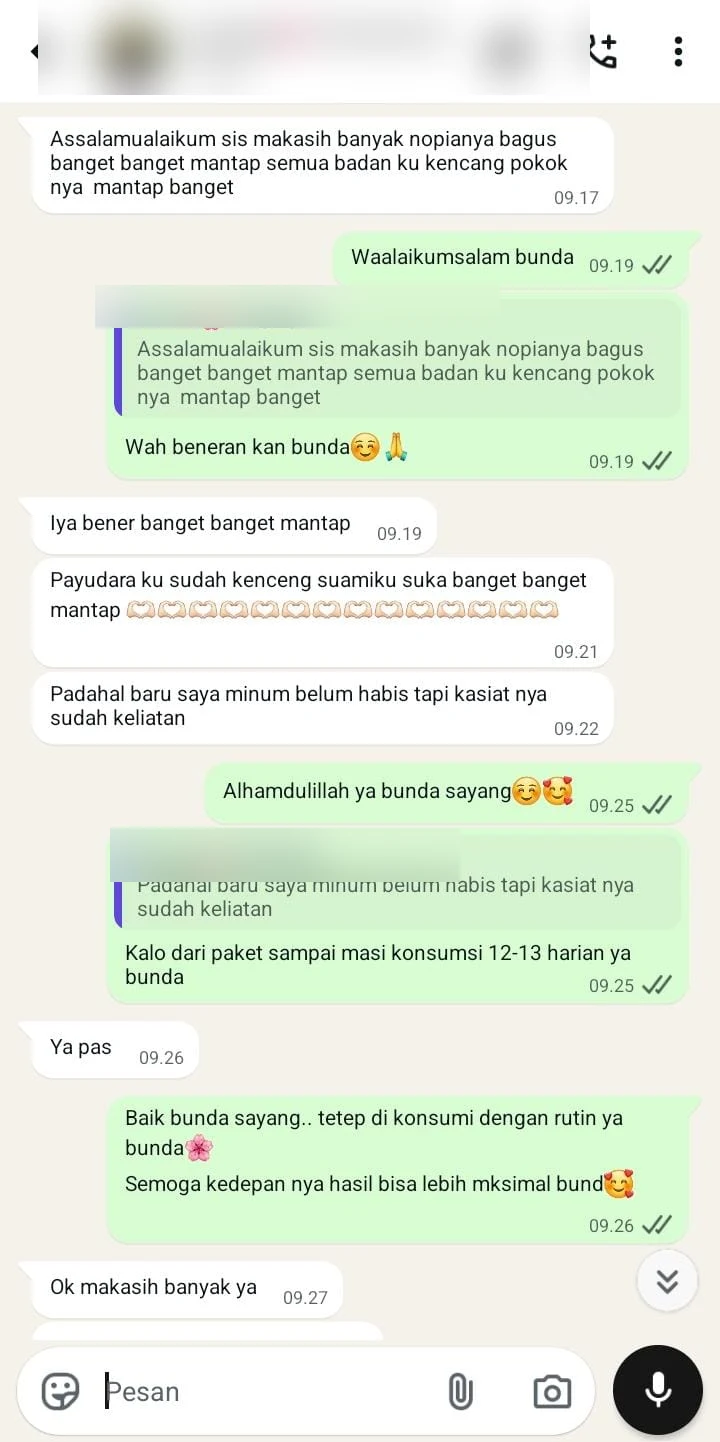 Screenshot chat testimoni customer Novia