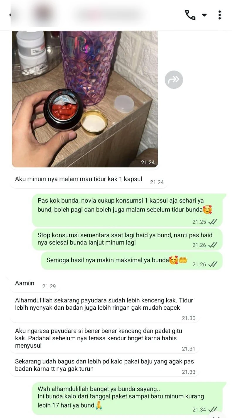 Screenshot chat testimoni customer Novia